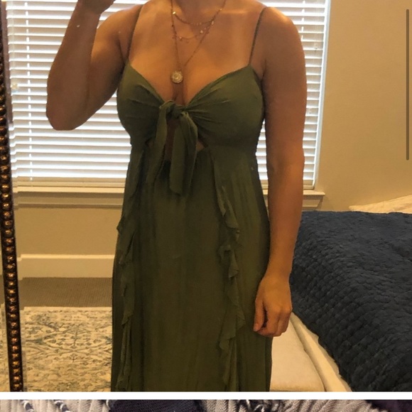 BLUE LIFE OLIVE RUFFLE MAXI DRESS large - Picture 2 of 2